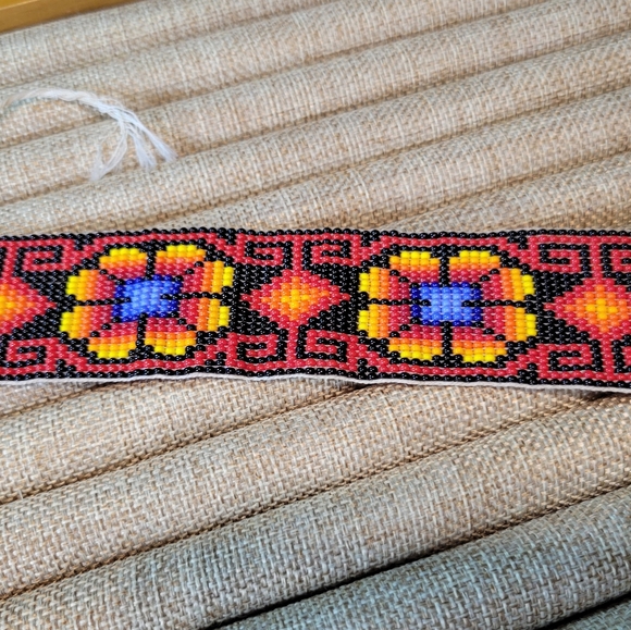 2 Handmade Bracelets Red, Orange, Yellow, Black Glass Seed Bead Jewelry Set - Picture 2 of 11